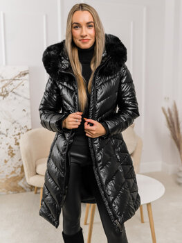 Giacca invernale trapuntata con cappuccio da donna nero Bolf 5M3139