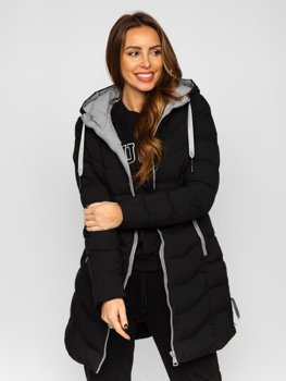 Giubbotto lungo trapuntato cappotto invernale con cappuccio da donna nero Bolf 7075