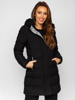 Giubbotto lungo trapuntato cappotto invernale con cappuccio da donna nero Bolf 7091