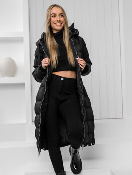 Giubbotto trapuntato lungo cappotto invernale con cappuccio da donna nero Bolf 5M736B