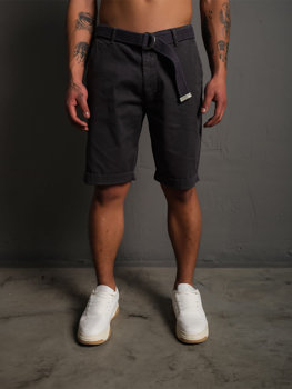 Pantaloncini corti in tessuto con cintura da uomo grafite Bolf 0010