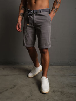 Pantaloncini corti in tessuto con cintura da uomo grigi Bolf 0010