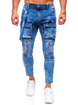 Pantaloni cargo in jeans da uomo blu Bolf TF145