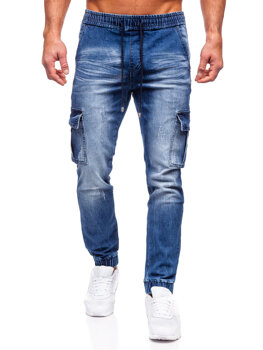 Pantaloni cargo joggers in jeans da uomo blu Bolf MP0130BS
