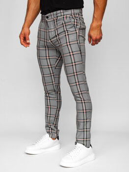 Pantaloni chino in tessuto a quadri da uomo grigio Bolf 0053