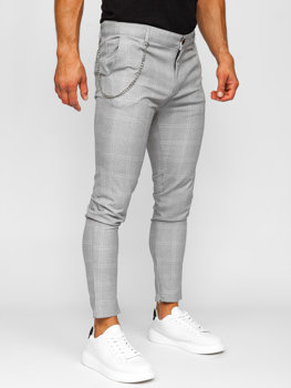 Pantaloni chino in tessuto a quadri da uomo grigio Bolf 0063