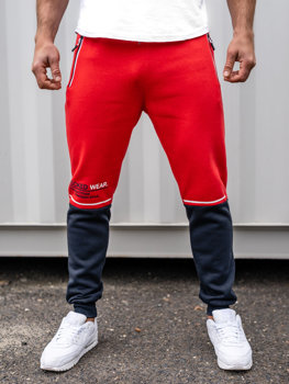 Pantaloni di tuta con stampa da uomo rossi Bolf AM85A