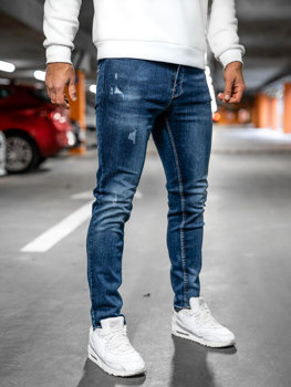 Pantaloni in jeans skinny fit con cintura da uomo blu Bolf R85142W1