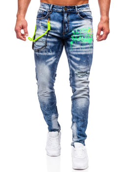 Pantaloni in jeans slim fit con bretelle da uomo blu Bolf E7853
