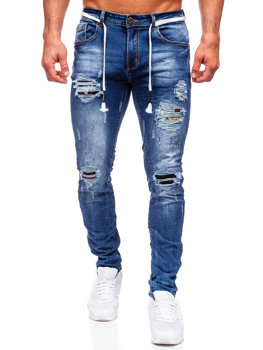 Pantaloni in jeans slim fit da uomo blu Bolf E7789