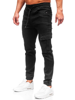 Pantaloni in jeans tipo cargo jogger da uomo nero Bolf 8127