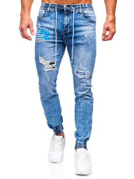 Pantaloni in jeans tipo jogger da uomo azzurri Bolf TF155