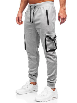 Pantaloni jogger di tuta tipo cargo da uomo grigi Bolf 8K1116