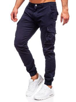 Pantaloni jogger in denim tipo cargo da uomo blu Bolf J702