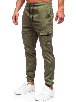 Pantaloni jogger in tessuto tipo cargo da uomo khaki Bolf 384