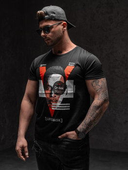 T-shirt con stampa da uomo nera Bolf KS2552