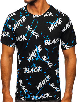 T-shirt con stampa da uomo nero-azzurra Bolf 14939