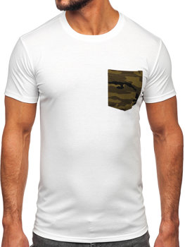 T-shirt con taschino con stampa mimetica da uomo bianco-verde Bolf 8T85
