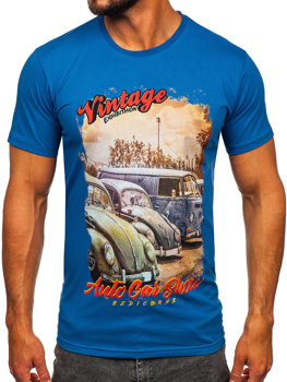 T-shirt in cotone con stampa da uomo azzurra Bolf 143001