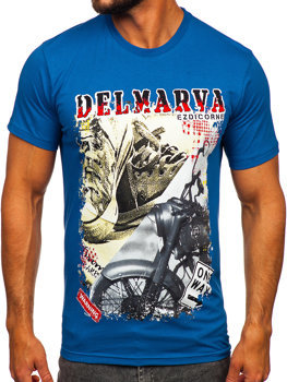 T-shirt in cotone con stampa da uomo azzurra Bolf 143008