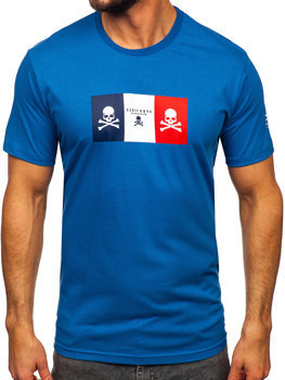 T-shirt in cotone con stampa da uomo azzurra Bolf 14784