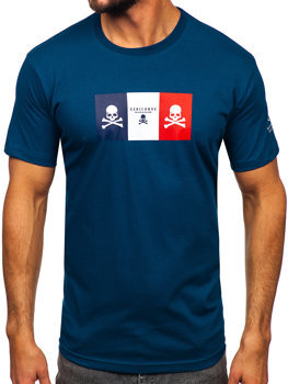 T-shirt in cotone con stampa da uomo azzurro scura Bolf 14784