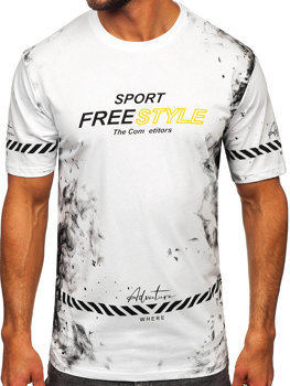 T-shirt in cotone con stampa da uomo bianca Bolf 11003