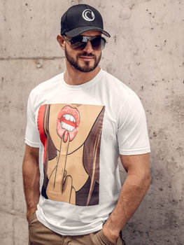 T-shirt in cotone con stampa da uomo bianca Bolf 143018A
