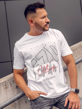 T-shirt in cotone con stampa da uomo bianca Bolf 14748A