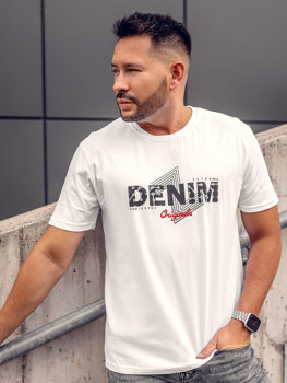 T-shirt in cotone con stampa da uomo bianca Bolf 14791A