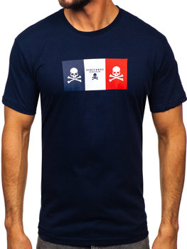 T-shirt in cotone con stampa da uomo blu Bolf 14784