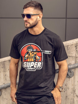 T-shirt in cotone con stampa da uomo nera Bolf 143022A