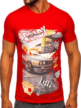 T-shirt in cotone con stampa da uomo rossa Bolf 143004