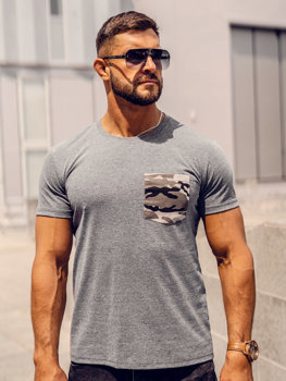 T-shirt mimetica stampata con taschino da uomo grafite Bolf 8T85A