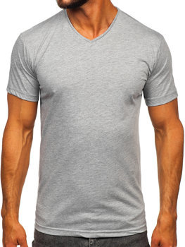 T-shirt senza stampa a scollo V da uomo grigia Bolf 192131