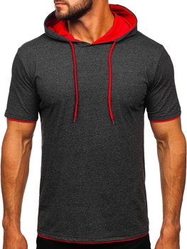 T-shirt senza stampa con cappuccio da uomo antracite-rossa Bolf 08