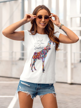 T-shirt stampata con zirconi da donna bianca Bolf DT103A