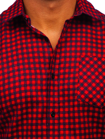 Camicia a scacchi di flanella a manica lunga da uomo rossa Bolf F8-2