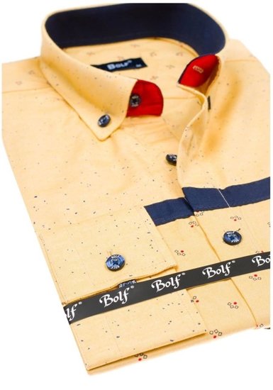 Camicia da uomo a manica lunga con fantasia gialla Bolf 6903