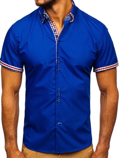 Camicia elegante a manica corta da uomo azzurra Bolf 3507