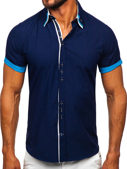 Camicia elegante a manica corta da uomo blu Bolf 2926