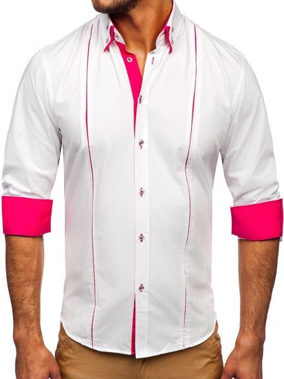 Camicia elegante a manica lunga da uomo bianco-rosa Bolf 4744
