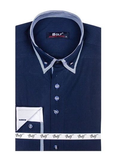 Camicia elegante a manica lunga da uomo blu Bolf 6929-A