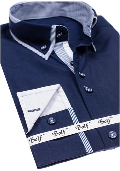 Camicia elegante a manica lunga da uomo blu Bolf 6929-A