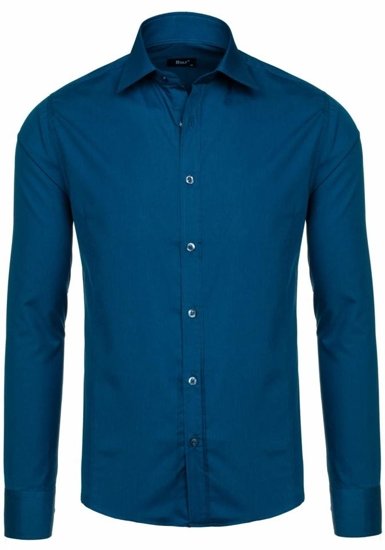 Camicia elegante a manica lunga da uomo blu mare Bolf 1703