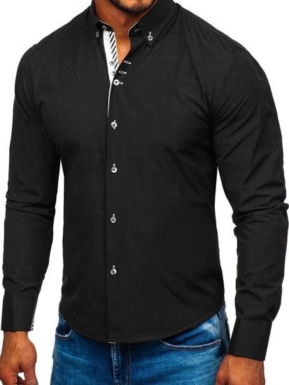 Camicia elegante a manica lunga da uomo nera Bolf 5796-1