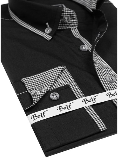 Camicia elegante a manica lunga da uomo nera Bolf 5800