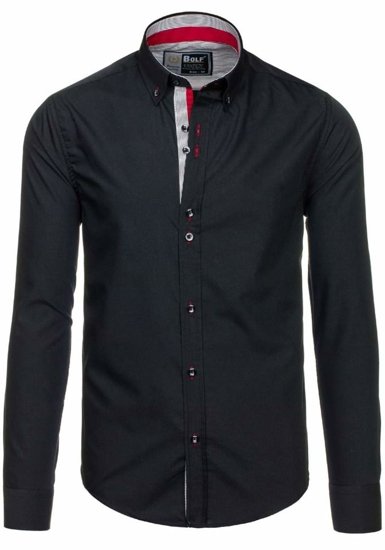 Camicia elegante a manica lunga da uomo nera Bolf 5819