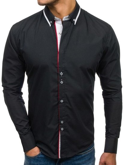 Camicia elegante a manica lunga da uomo nera Bolf 6857