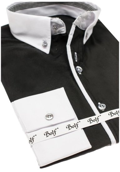 Camicia elegante a manica lunga da uomo nera Bolf 6919